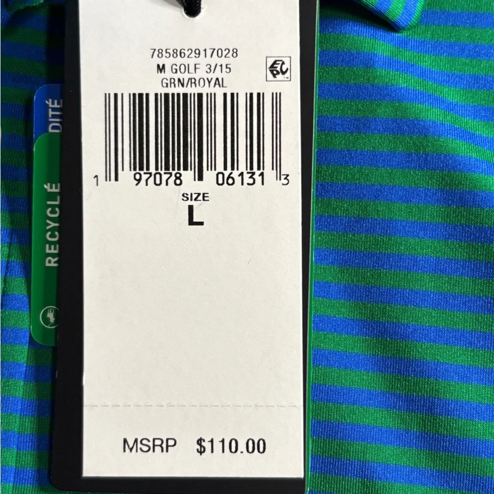 POLO RALPH LAUREN RLX Golf Green/blue Striped Short Sleeve Wicking Polo Shirt L
